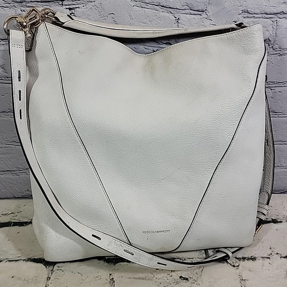 Rebecca Minkoff Hobo Bag Crossbody Off‎ White Leather Zippers Lined Flaws